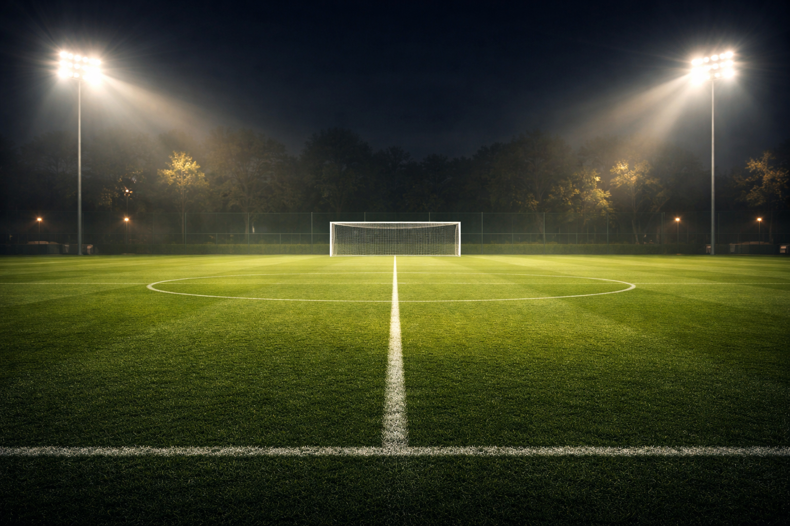 Futbol sahasi antrenman ortami, gece aydinlatmasi